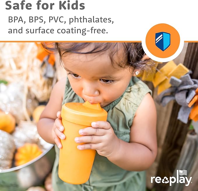 Re-Play Sippy Cups for Toddlers - 10 Oz. Reusable Spill Proof Cups for Kids, Dishwasher/Microwave Safe - Made in USA - Set of 4-3.13" x 6.25" - Preschool