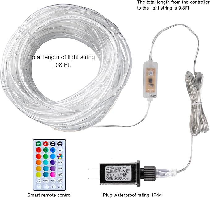 Minetom Rope Lights Color Changing, 16 Colors 108 FT 330 LED String Lights with Remote Timer, Waterproof Christmas String Light for Outside Bedroom Indoor Outdoor Decoration