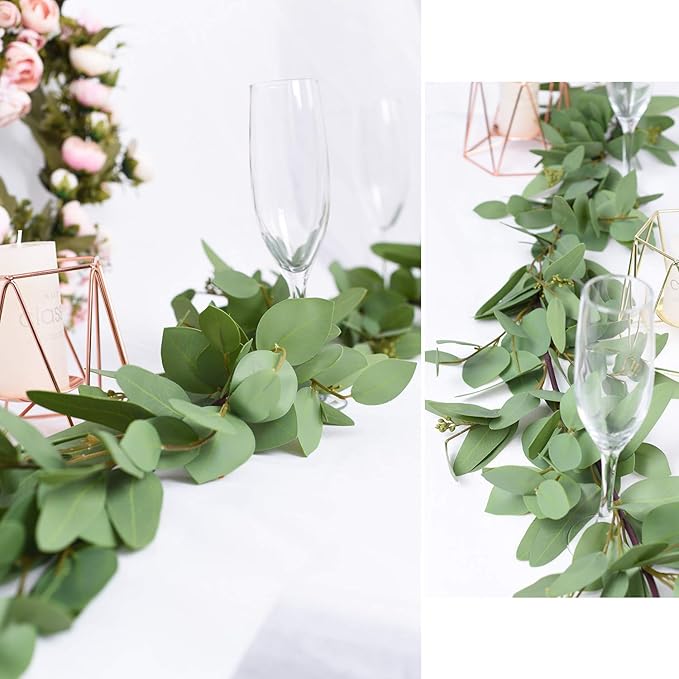 DearHouse 5.5ft Seeded Eucalyptus Garland, Artificial Vines Faux Eucalyptus Leaves Table Garland Artificial Greenery Wedding Backdrop Arch Wall Decor