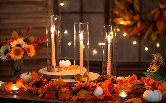 Romadedi Glass Hurricane Candle Holders Gold - 12 Inch Taper Candlestick Holder Bulk Clear Glass Cylinder Table Centerpiece Wedding Decor Party Birthday Christmas Home Decorations, Set of 6