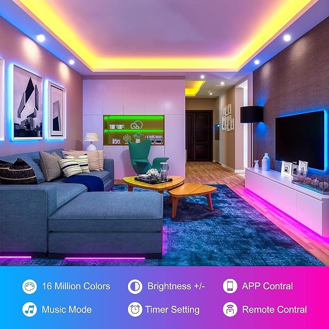 150ft Led Lights For Bedroom (2 Rolls of 75ft), Led Strip Lights Music Sync Color Changing, Led Light Strip With Remote & App Control Rgb Strip, Led Lights For Room Dorm Home Classroom Ceiling Decor