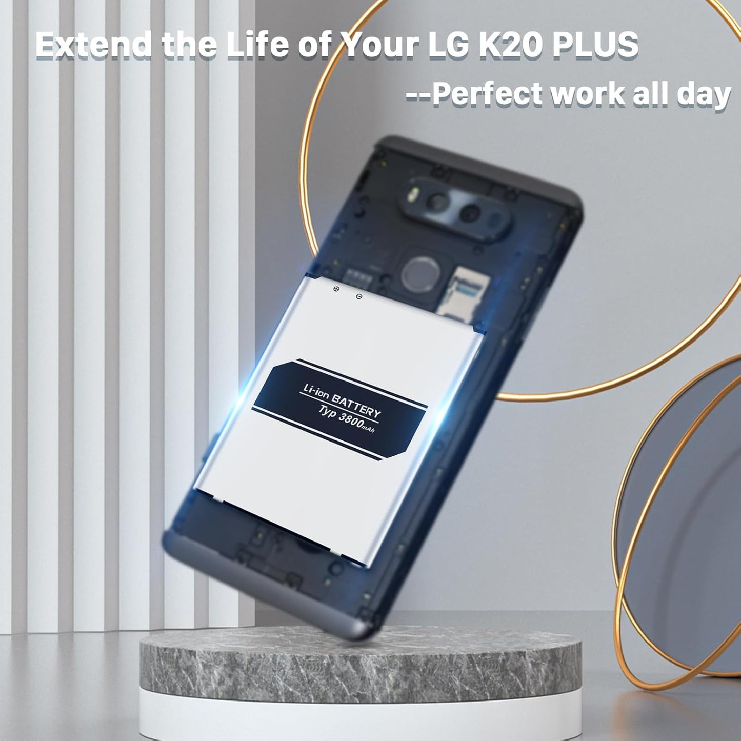 LG K20 Plus Battery, 3800mAh Replacement for BL-46G1F, Compatible with MetroPCS, T-Mobile, Verizon