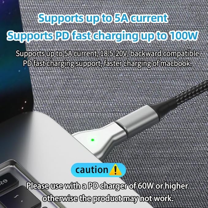Magnetic USB C to Magnetic 2 T-Tip Adapter, Type-C to Safe 2 T-Head PD 100W Power Fast Charging Converter for 2013-2015 MacBook Pro Air with 100W/5A USB C Cable (1.5M)