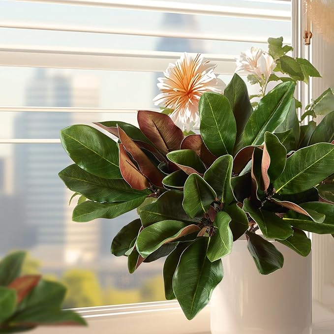 4 Pcs Magnolia Artificial Leaves Branches 22 Inch 3D Real Touch Faux Magnolia Stems Fake Magnolia Twigs for Indoor Outdoor Vase Filling Home Wedding Floral Arrangement Decoration