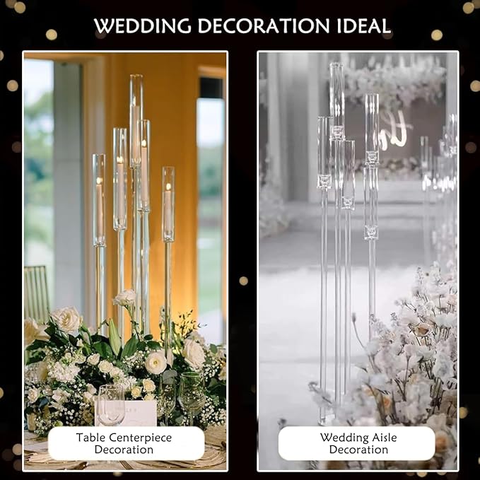 10pcs 5 Arm Candelabra Acrylic Clear Floor Candelabra for Wedding Decor Tall Candle Holder for Table Centerpiece Ceremony Party Home Decoration Fit 0.8 LED Candle