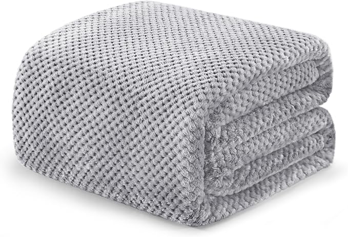 Exclusivo Mezcla Fleece Bed Blanket Queen Size, Super Soft and Warm Blankets for Couch, Sofa and Bed Waffle Textured, Cozy, Fuzzy and Lightweight (Light Grey, 90x90 Inches)
