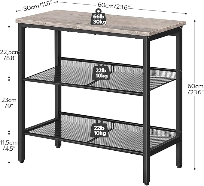 HOOBRO Side Table, 3-Tier Narrow End Table, Nightstand with 2 Flat or Slant Adjustable Shelves for Small Spaces, Hallway, Living Room, Bedroom, Sturdy, Easy Assembly, Greige and Black BG23BZ01G1
