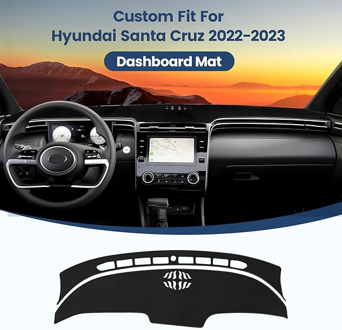 Dashboard Cover Mat Custom Fit for Hyundai Santa Cruz 2022 2023 2024 Dash Cover Nonslip Dash Mat Protector Sunshade No Glare Black (Not Fit 12.3-inch Screen) (2 pcs)