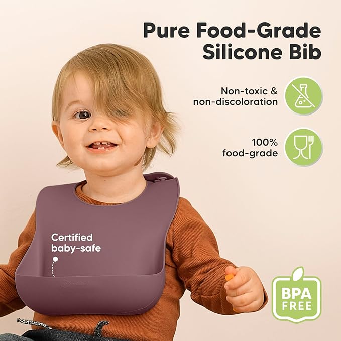 KeaBabies 2-Pack Silicone Baby Bibs for Eating - Sturdy Food-Grade Silicone Bibs for Babies Girl, Boy, Large Food Catcher, Clean & Put On Easily, Waterproof Toddler Feeding Essentials (Rocky)