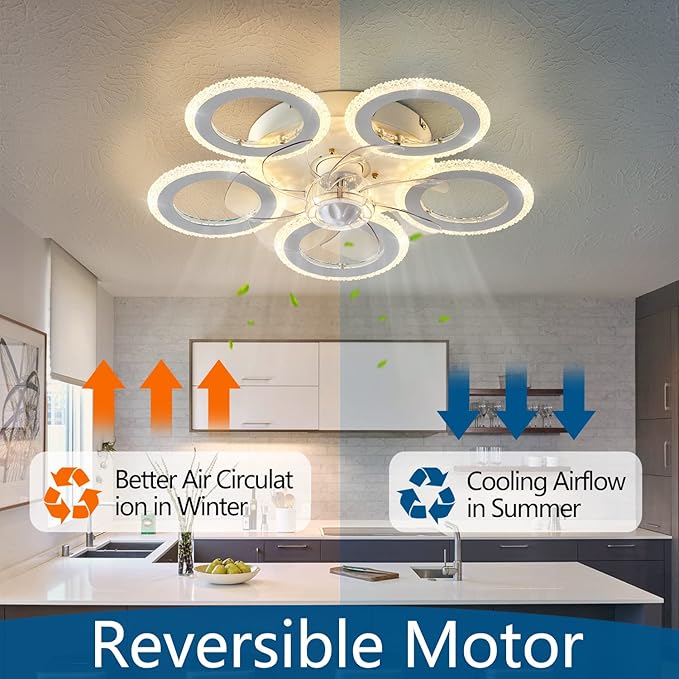 Modern Ceiling Fan with Light, 20" Personality Geometric Ceiling Fan with Lights and Remote, Ceiling Fan for Living Room Bedroom Kitchen