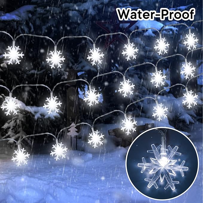 DomeStar White Snowflake String Lights, 9.8Ft 20LED Christmas String Lights for Indoor Outdoor Xmas Tree Decorations Winter Party Garden Patio