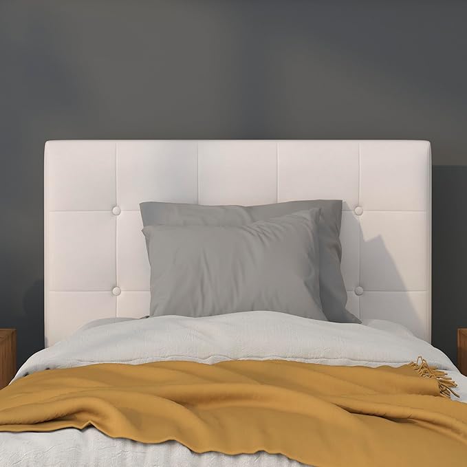 Flash Furniture Lennox Tufted Upholstered Twin Size Headboard in White Vinyl