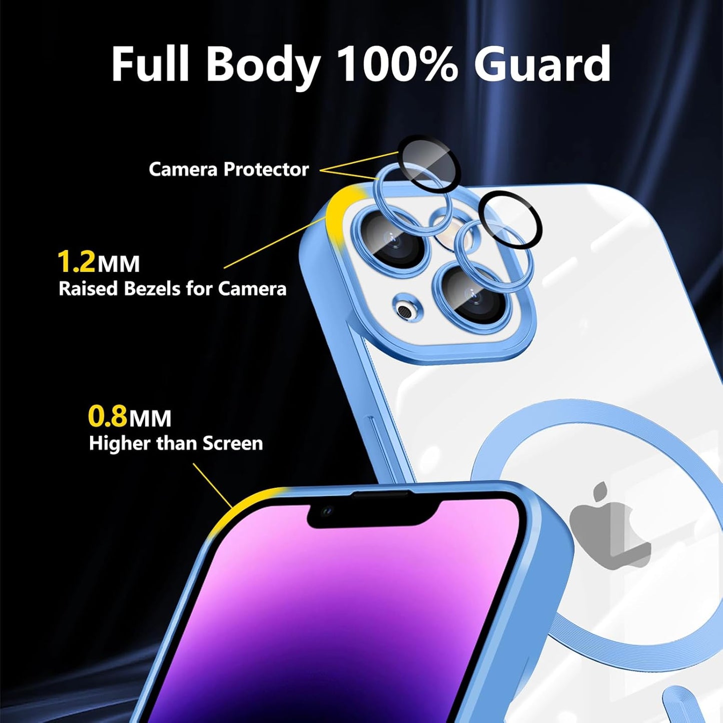 Magnetic iPhone SE 3rd/2nd Gen Case, Blue, Soft TPU Clear Anti-Yellowing Anti-Scratch Slim Fit Shockproof Transparent