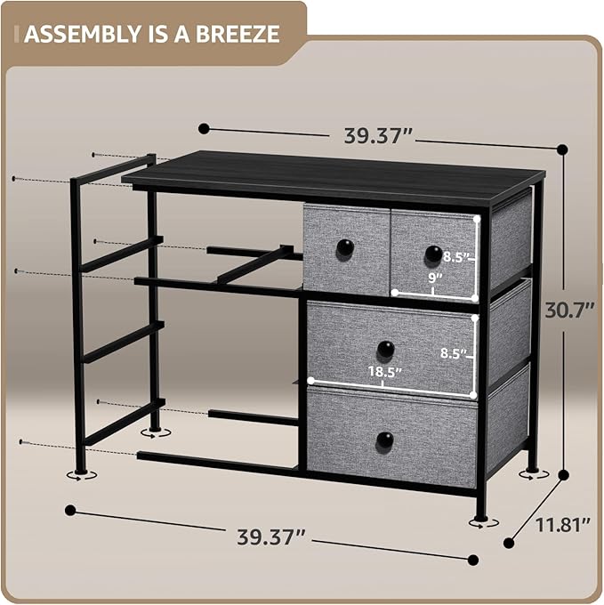 Sorbus Dresser with 8 Drawers - Chest Clothing Organizer Unit with Steel Frame Wood Top Knob Handle Easy Pull Fabric Bins - Large Storage Furniture for Bedroom, Hallway, Living Room, Nursery & Closet