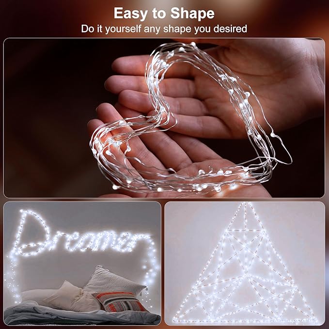 Christmas Fairy Lights Battery Operated 4 Pack 16.4Ft 50 LEDs Silver Copper Wire Twinkle Lights with 2 Lighting Modes for Bedroom Indoor Outdoor WeddingYard Decoration (Cool White)