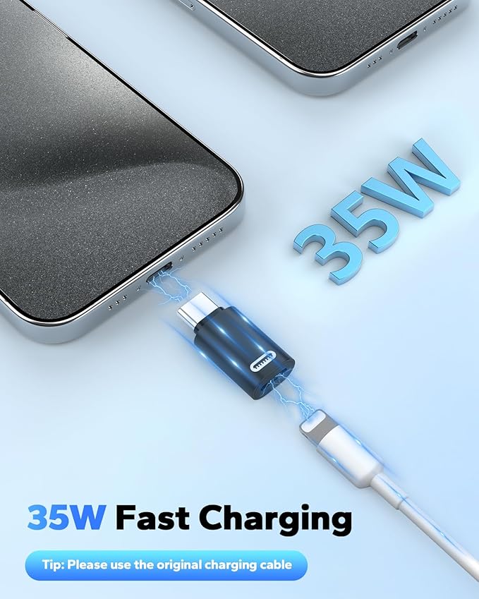MoKo Lightning to USB C Adapter for iPhone 17 Air 16 15 Pro Max Plus, Galaxy S25 S24 S23, iPad Pro/Air, 2 Pack USB-C to Lightning Adapter for Fast Charging/Data Transfer, Not for Audio/OTG, Black PD