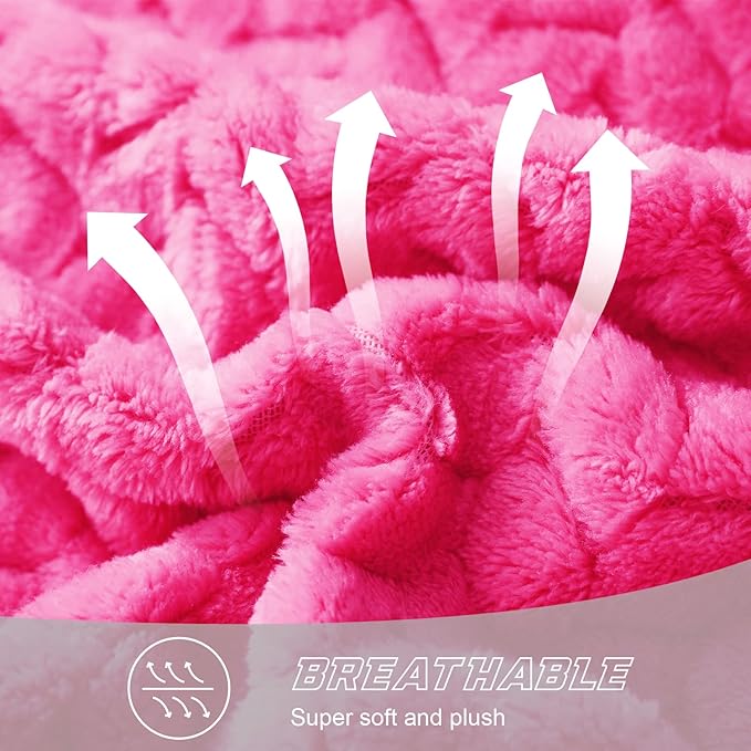 Exclusivo Mezcla Fleece King Size Blanket for Bed, 90x104 Inches Soft Cozy Jacquard Flannel Blankets, Lightweight Fuzzy Plush Warm for Winter, Hot Pink