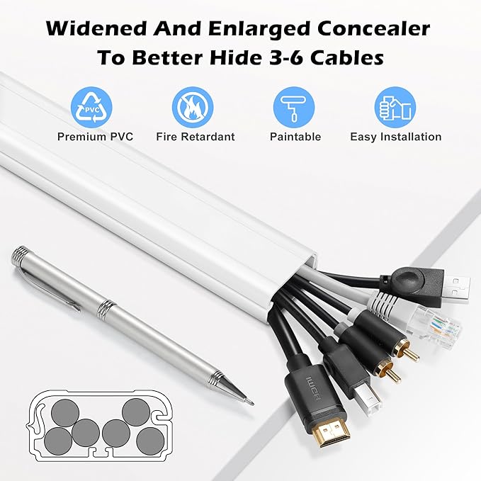 TV Cord Hider - 39in(3xL13in) Cord Covers for Wall Mounted TV Cable Hider Wall Kit | Wire Hiders for TV on Wall, Wire Covers for Cords, Cord Concealer Hide Cords, 1.5" W*0.75" H, Grey