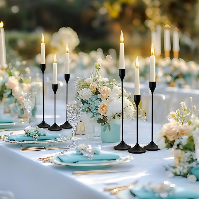 Brass Black Metal Taper Candle Holder, Vintage Candlestick Holders, Candle Sticks Holder Decor for Wedding Wedding, Dinning, Party, Fits 3/4 inch Thick Candle&Led Candles (Set of 6 Pcs)
