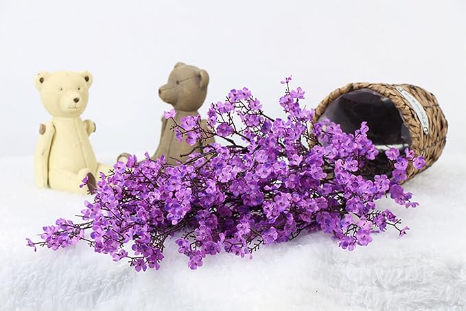 JAKY-Global Babys Breath Fabric Cloth Artificial Flowers 12 Bundle European Fake Silk Plants Decor Wedding Party Decoration Bouquets Real Touch DIY Home Garden(Purple 12Bundles)