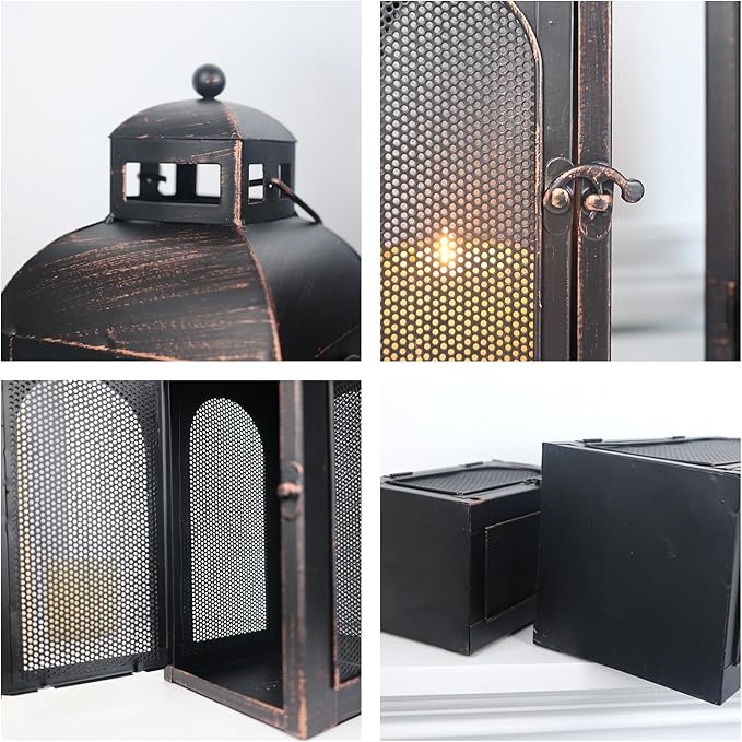 DECORKEY Luxury Lantern Decorative Outdoor & Indoor, Set of 2 (19’’&13’’) Metal Candle Lanterns Decor, Vintage Hanging Candle Holder for Front Porch Patio Wedding Farmhouse Home, Christmas Decorations