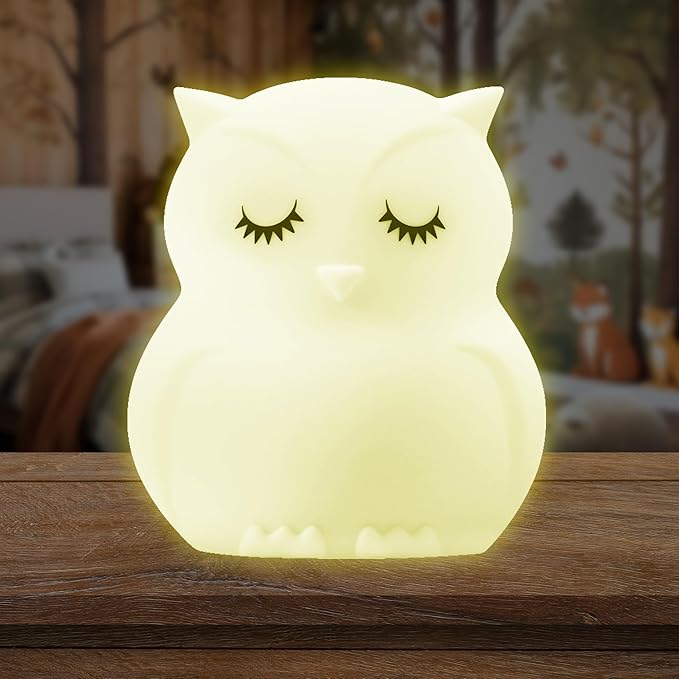 Lumipets Animal Kids Night Light, Junior Owl, Soft and Safe Silicone Rubber Lamp, Soothing Colors, Portable, Easy Control