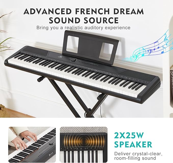 MUSTAR Digital Piano 88 Key Weighted with Stand, 88 Key Semi Weighted Keyboard Piano MEP-1100, Electric Piano Keyboard 88 Keys for Beginners, 2x25W Stereo Speakers, Case, Sustain Pedal, ABS, Black