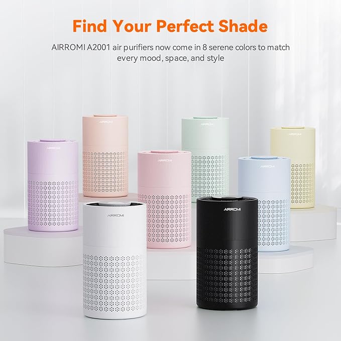 AIRROMI Air Purifier for Bedroom with HEPA 3-in-1 Filter, Pet Air Purifier for Home Cat Pee Smell, Covers Upto 990 Ft², Quiet 360°intake Air Cleaner for pet hair,allergies,Dust,Smoke A2001 Green