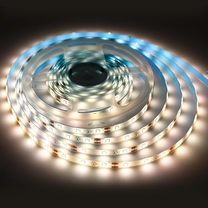 iNextStation 12V LED Light Strip IP65 Waterproof Warm White LED Strip Lights 16.4ft/5m Cuttable 300 SMD 2835 LED Tape Flexible Led Lights for Bedroom Outdoor Indoor Decor (Power Adapter not Included)