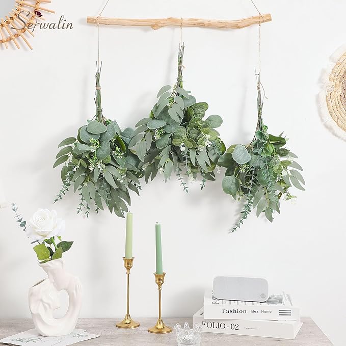 Serwalin 300 pcs Artificial Mixed Eucalyptus Leaves Stems Bulk, 4 Kinds Silver Dollar Eucalyptus Leaves Picks,Faux Greenery Stems Sprays for DIY Bouquets Floral Arrangement Home Decor