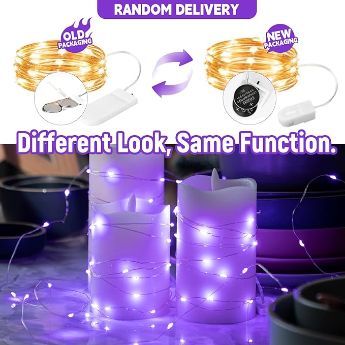 12-Pack LED Fairy Lights 7 Feet Battery Powered Waterproof Silver Wire 20 Slim Copper Wire Pastel Lights for DIY Wedding Party Bedroom Patio Easter Christmas (Purple)