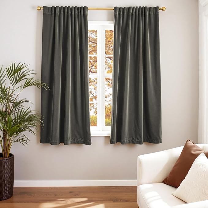 Lazzzy Velvet Blackout Curtains Thermal Insulated Room Window Drapes Super Soft Luxury Curtains for Living Room Bedroom Rod Pocket 2 Panels, Grey, 42" W x 63" L