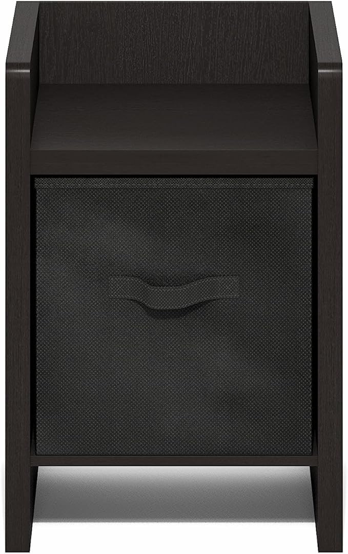 Furinno Viola Side Table, Thick Frame End Table with Storage Bin, Night Stand, Bedside Table, for Living Room, Bedroom, Dark Oak