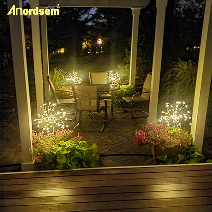 Anordsem Solar Lights Outdoor Waterproof: Garden Light Solar Powered for Yard Outside - Sparkler Fireworks Twinkle Lighting Path Decor 6 Pack - LED Starburst Gardening Gifts for Women Mom Wife