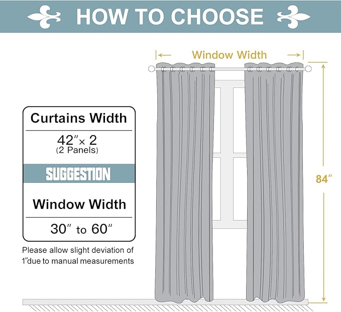 ChrisDowa 100% Blackout Curtains for Bedroom with Black Liner, 2 Thick Layers Total Blackout Thermal Insulated Grommet Window Curtains 84 Inch Long 2 Panels Set (Light Grey, 42 x 84 Inch)