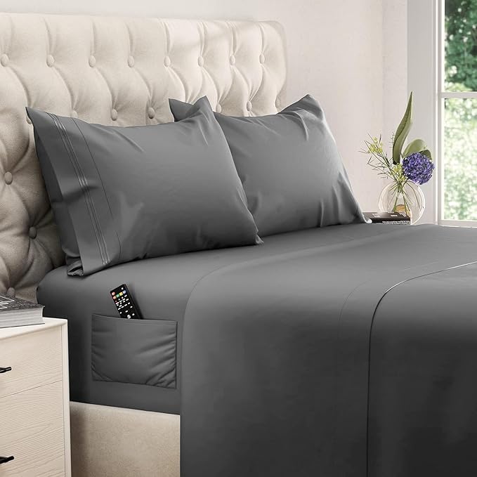 DREAMCARE Full Size Sheets – 4 pcs Cooling Sheets – up to 21” Deep Full Sheet Set – Hotel Luxury Sheets & Pillowcases – Superior Softness 100% Fine Microfiber with Side Pocket – DGray