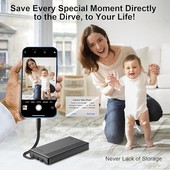ySky MFi Certified 1TB Portable External Hard Drive for iPhone iPad MacBook Windows Computer USB C Android Phones to Backup,1TB Photo Stick for iPhone17/16/15/14/13((auto Backup)