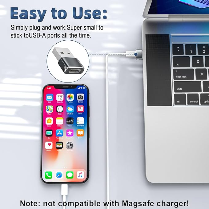 Herfair USB A to C Adapter 5Pack USB-C Female to USB Male Adapter Charger Converter Compatible with iPhone 11 12 13 14 15 16 17 Pro Max,iPad Pro Air 4 Mini 6,Galaxy S25 S24 S23 S22,Pixel