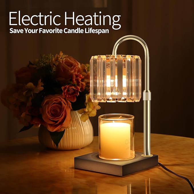 Candle Warmer Lamp, Wax Warmer Candle Lamp Timer & Dimmer 7-Levels, Compatible Most Jar Candles, Top Melting, Cystal Candle Heater Lamp for Scented Wax, Elegant Home Decoration, Black