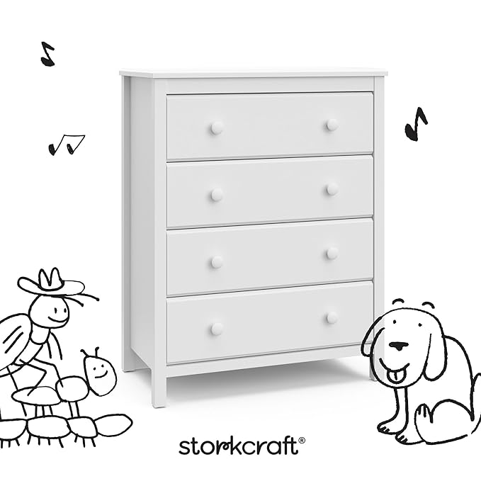 Storkcraft Alpine 4 Drawer Chest (White) – GREENGUARD Gold Certified, Dresser For Nursery, 4 Drawer Dresser, Kids Dresser, Nursery Dresser Drawer Organizer, Chest of Drawers