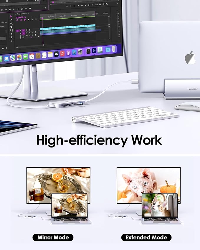 LENTION 5 in 1 USB to USB-C Adapter with Micro SD/SD Card Reader for iPhone, 4K@30Hz HDMI to USB C Hub Multiport Adapater with 3 USB 3.0 Compatible with 2025-2018 MacBook Pro/Air MacBook Neo(Silver)