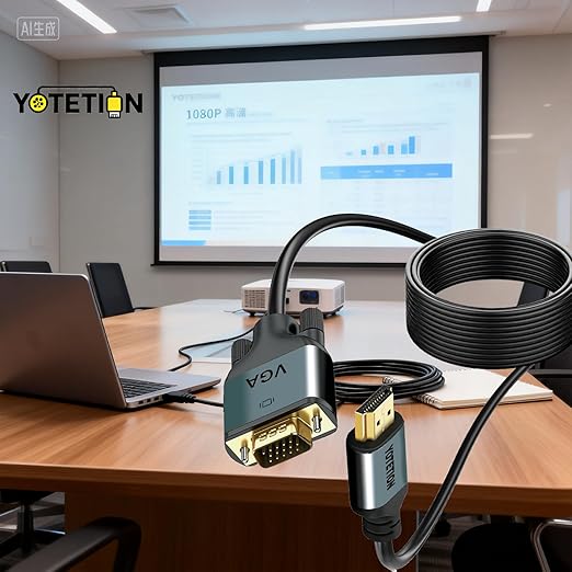 HDMI to VGA 25Ft Cable with IC, Gold-Plated HDMI to VGA Compatible for Computer, Desktop, Laptop, PC, Monitor, Projector,HDTV, Raspberry Pi, Roku, Xbox and More, Green-Gray Aluminum Shell