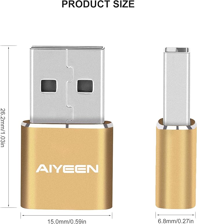 Upgraded USB C Female to USB A Male Adapter,Type C to USB A Charger Cable Converter for Apple iWatch 7 AirPods,MacBook,iPhone 12 13 14 15 Series,iPad mini 6,Samsung Galaxy S20 S21 S22 (3Pack Gold)