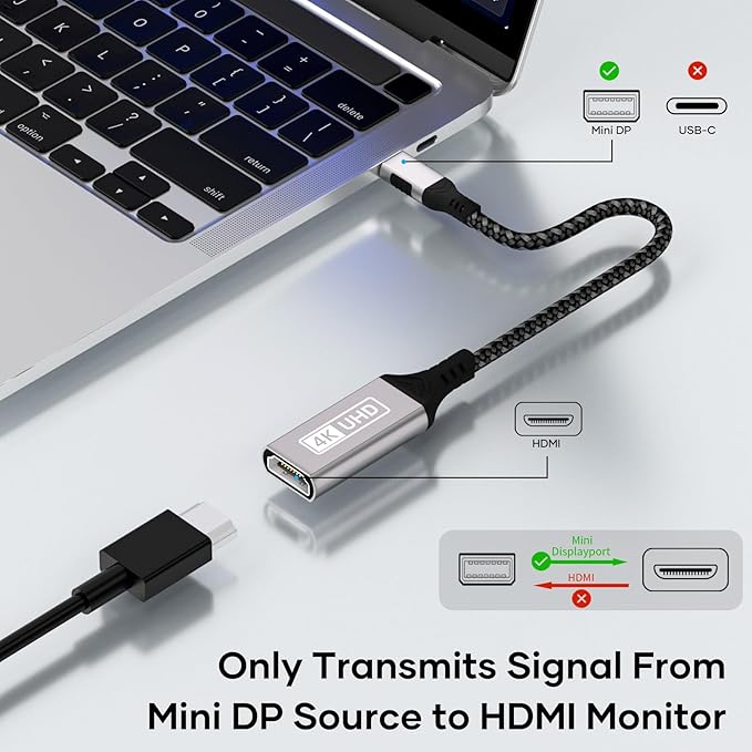 Mini DisplayPort to HDMI,4K Nylon Braided Aluminum Sleeve mini DP to HDMI Adapter Thunderbolt 1/2(miniDP) HDMI Adapter Compatible with MacBook Pro,MacBook Air,iMac,Surface Pro,XPS More