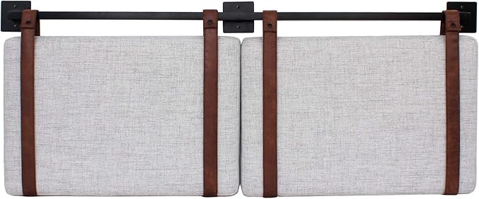 Nathan James Harlow Modern Wall Mount Hanging Headboard, Queen, Gray with Brown Faux Leather Straps