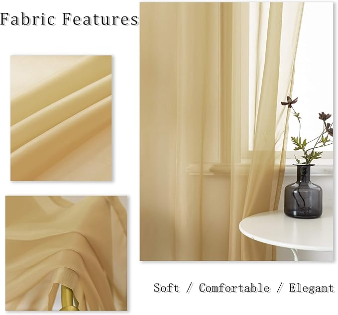 DUALIFE Tan Beige Sheer Curtains 54 Inche with Grommet,Look Semi Sheer Windows Panels,Elegant Solid Color Touch Soft Drapes, 52X54 Inch for Living Room Bedroom,Set of 2 Panels Natural Taupe