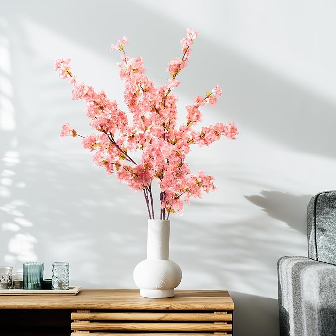 Giegxin Set of 8 Silk Cherry Blossom Branches Cherry Blossom Tree Stems Long Stem Artificial Flowers for Tall Vase Flowers for Home Wedding Vase Floral Arrangements, 39.37 Inch (Pink)