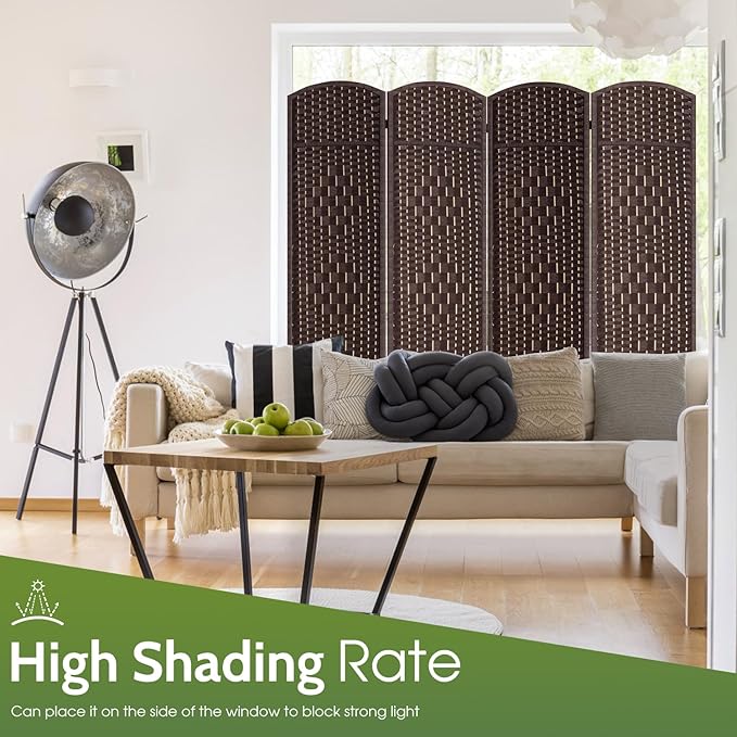FDW Room Divider Folding Privacy Divider 6 Ft Indoor Wall Divider Portable Partition Wood Screen, Brown (4 Panel)