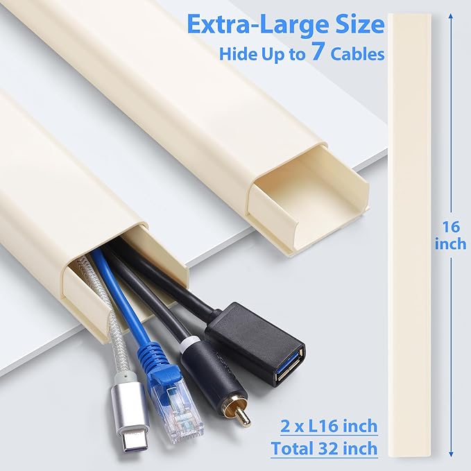 Wire Cover for Wall Mount TV, 32in (2X L16in) Wall Cord Cover, X-Large TV Cable Hider Hide Cords Wall Mounted TV, Cord Hider Wall, Wall Cable Cover Cable Raceway Beige W1.54in x H0.75in