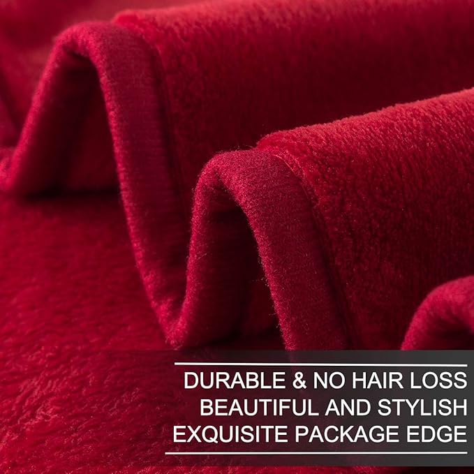 Fleece Queen Size Summer Blanket All Season 350GSM Lightweight Throw for The Bed Extra Soft Brush Fabric Winter Warm Sofa Blanket 90" x 90"(Red Queen)